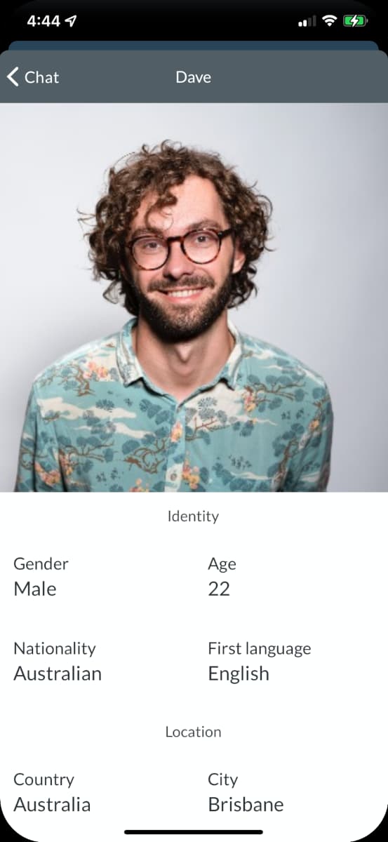 Screenshot of a conversation partner's profile